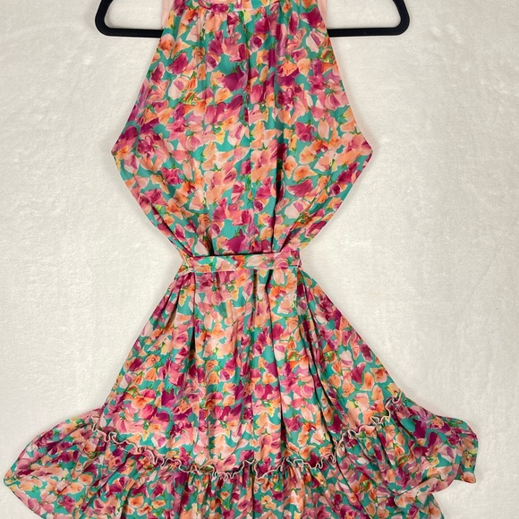 Gorgeous Floral Print Halter Top Dress. French romance, flowy, colorful poet - Picture 5 of 8